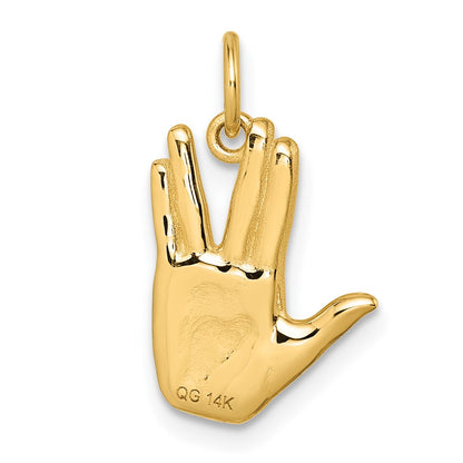 14K Yellow Gold Polished Live Long and Prosper Hand Pendant