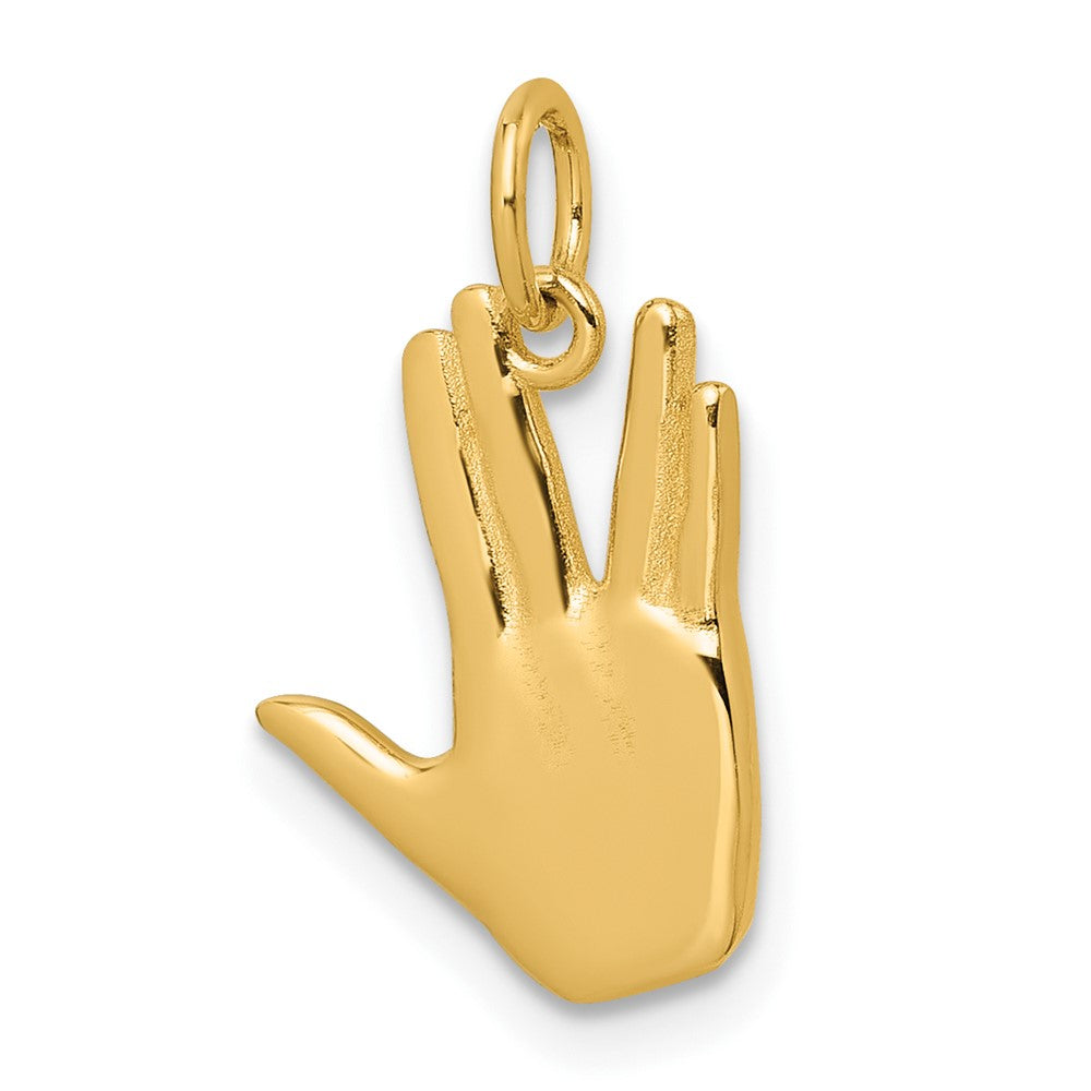 14K Yellow Gold Polished Live Long and Prosper Hand Pendant