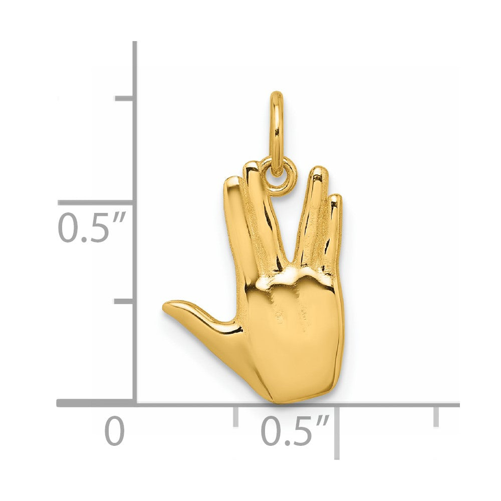 14K Yellow Gold Polished Live Long and Prosper Hand Pendant