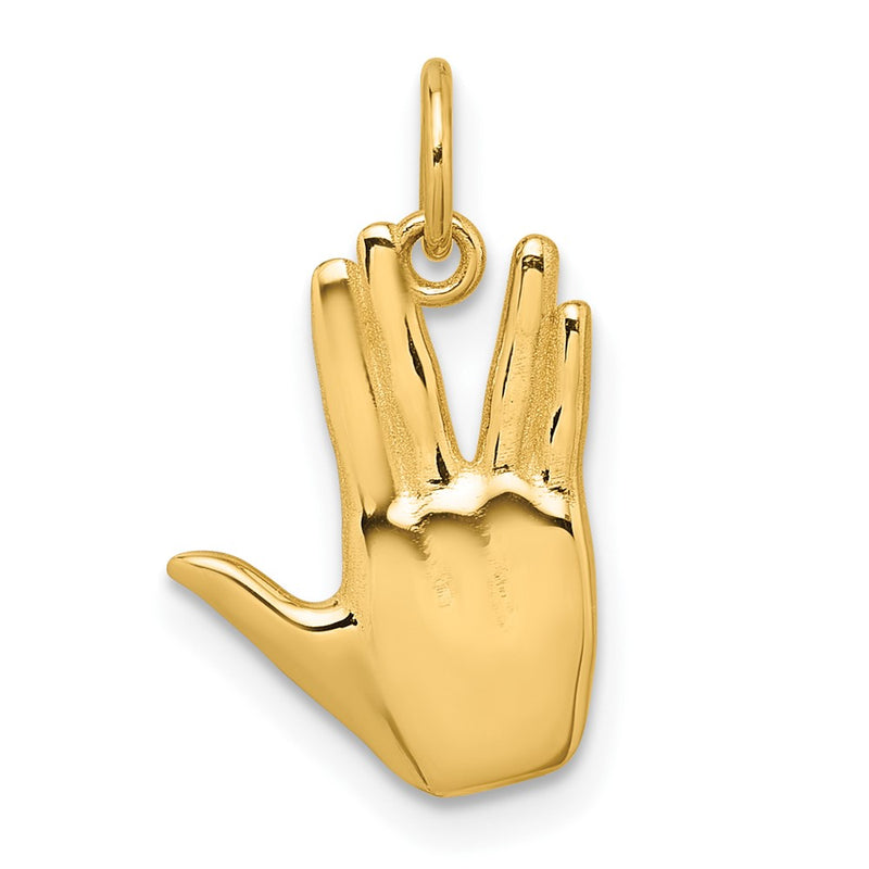 14K Yellow Gold Polished Live Long and Prosper Hand Pendant