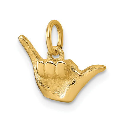 14K Yellow Gold Polished Shaka Hang Loose Hand Pendant