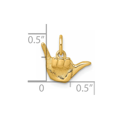 14K Yellow Gold Polished Shaka Hang Loose Hand Pendant