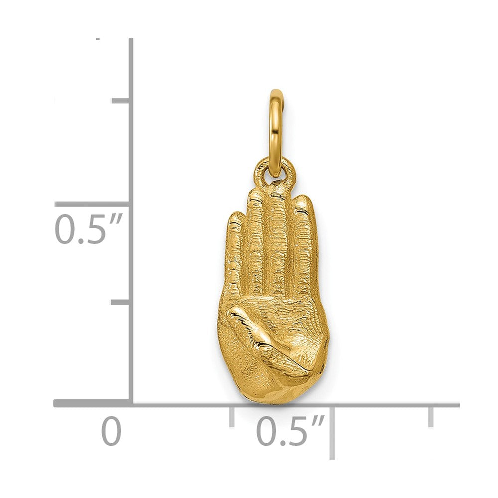 14K Yellow Gold American Sign Language Alphabet Fingerspelling Sign B Pendant