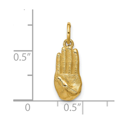 14K Yellow Gold American Sign Language Alphabet Fingerspelling Sign B Pendant