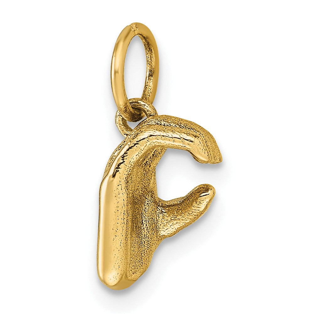 14K Yellow Gold American Sign Language Alphabet Fingerspelling Sign C Pendant
