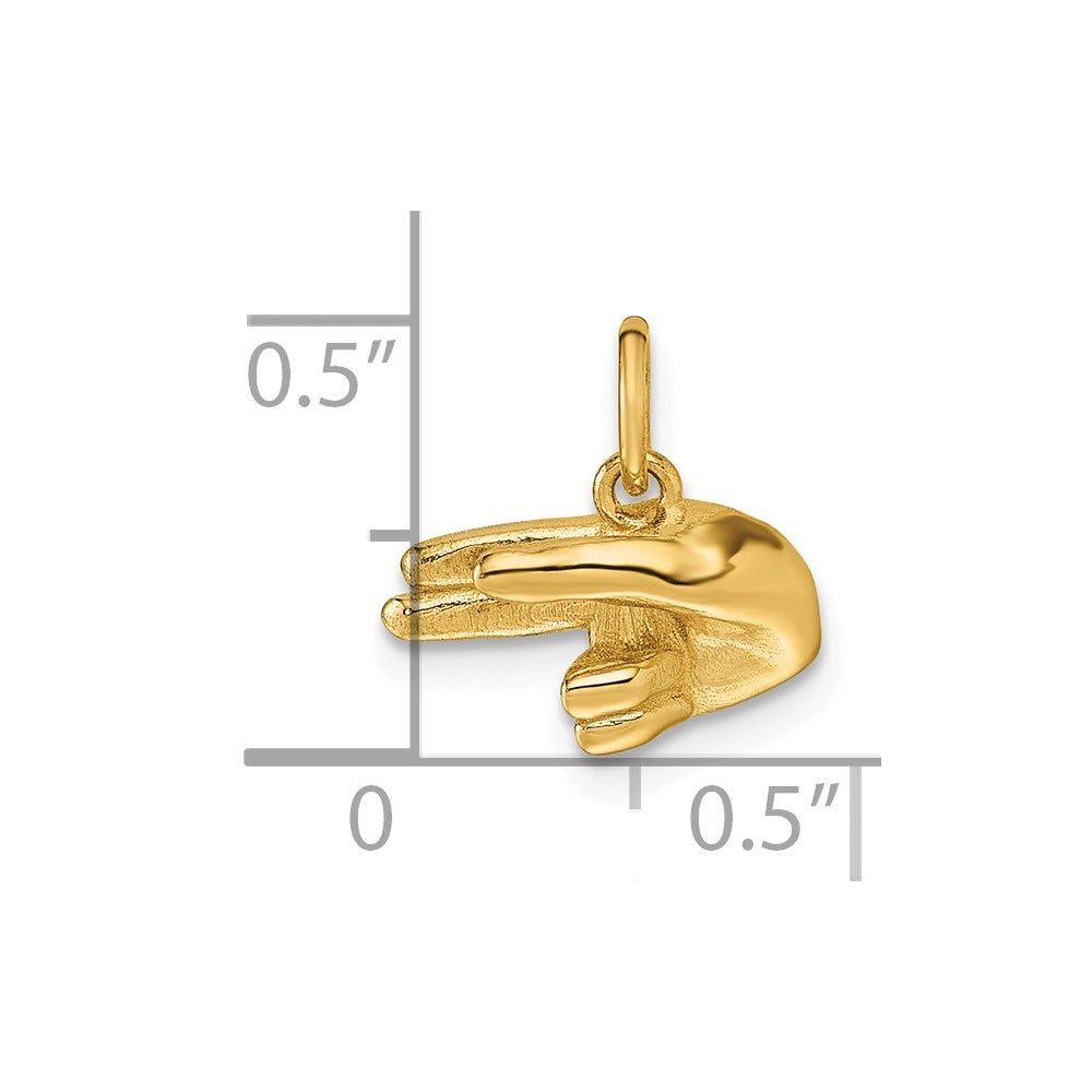14K Yellow Gold American Sign Language Alphabet Fingerspelling Sign H Pendant