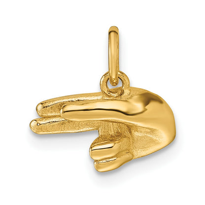14K Yellow Gold American Sign Language Alphabet Fingerspelling Sign H Pendant