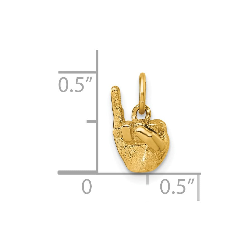 14K Yellow Gold American Sign Language Alphabet Fingerspelling Sign I Pendant