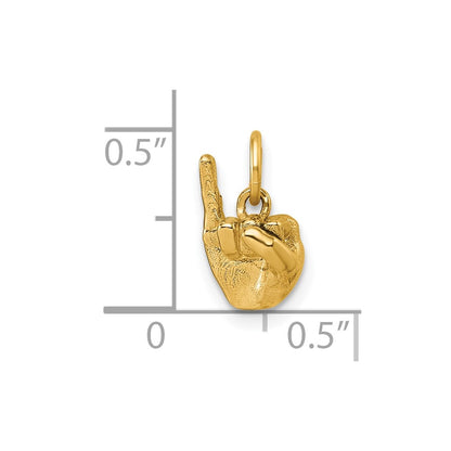 14K Yellow Gold American Sign Language Alphabet Fingerspelling Sign I Pendant