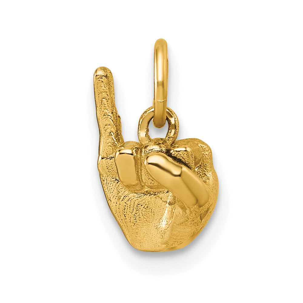 14K Yellow Gold American Sign Language Alphabet Fingerspelling Sign I Pendant