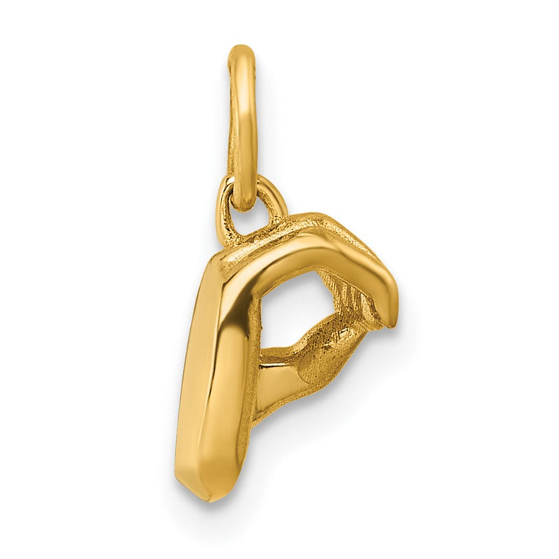 14K Yellow Gold American Sign Language Alphabet Fingerspelling Sign O Pendant
