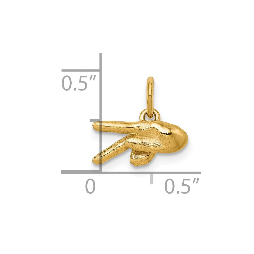 14K Yellow Gold American Sign Language Alphabet Fingerspelling Sign P Pendant