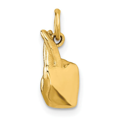 14K Yellow Gold American Sign Language Alphabet Fingerspelling Sign R Pendant