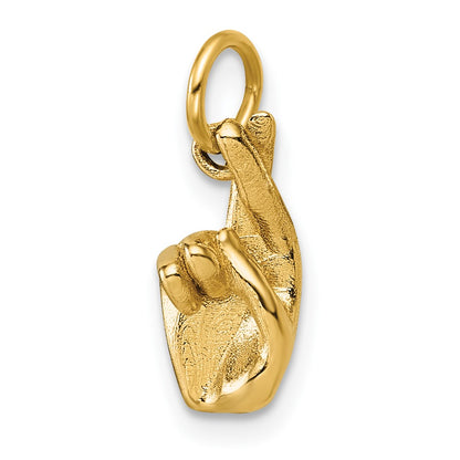 14K Yellow Gold American Sign Language Alphabet Fingerspelling Sign R Pendant