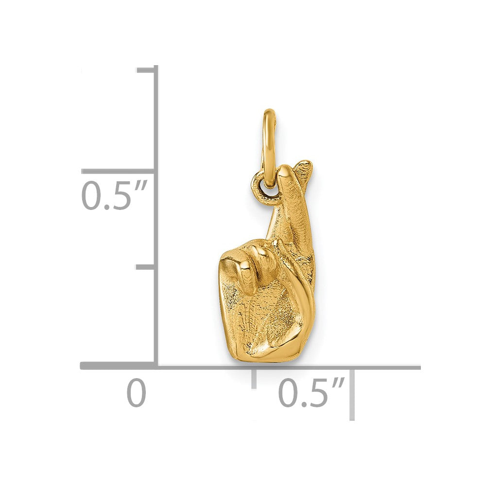 14K Yellow Gold American Sign Language Alphabet Fingerspelling Sign R Pendant