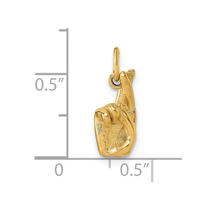 14K Yellow Gold American Sign Language Alphabet Fingerspelling Sign R Pendant