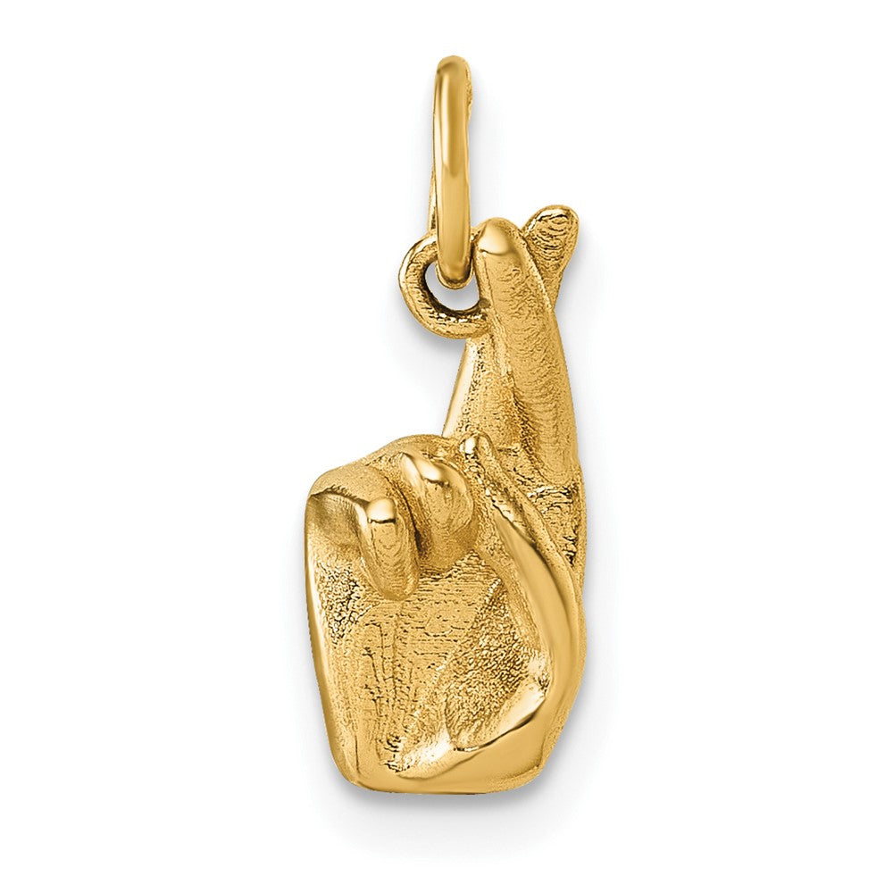 14K Yellow Gold American Sign Language Alphabet Fingerspelling Sign R Pendant