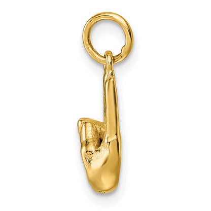 14K Yellow Gold American Sign Language Alphabet Fingerspelling Sign U Pendant