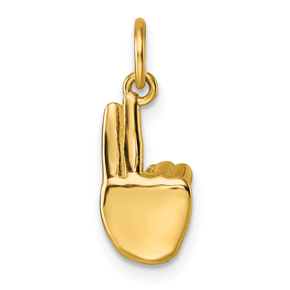 14K Yellow Gold American Sign Language Alphabet Fingerspelling Sign U Pendant
