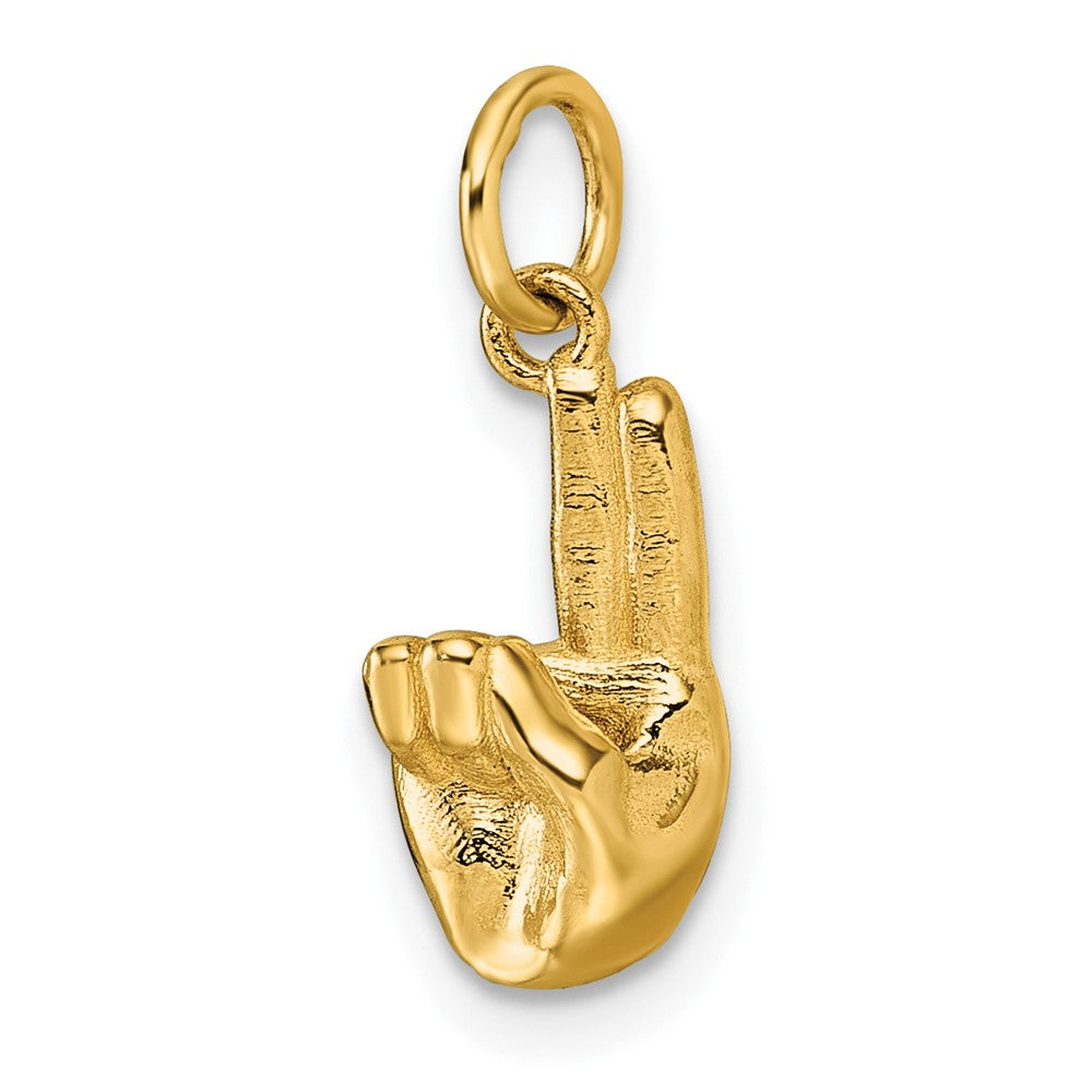 14K Yellow Gold American Sign Language Alphabet Fingerspelling Sign U Pendant