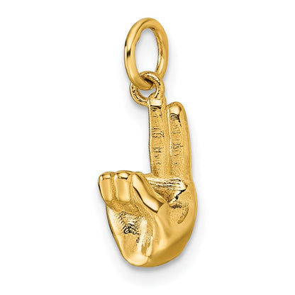 14K Yellow Gold American Sign Language Alphabet Fingerspelling Sign U Pendant