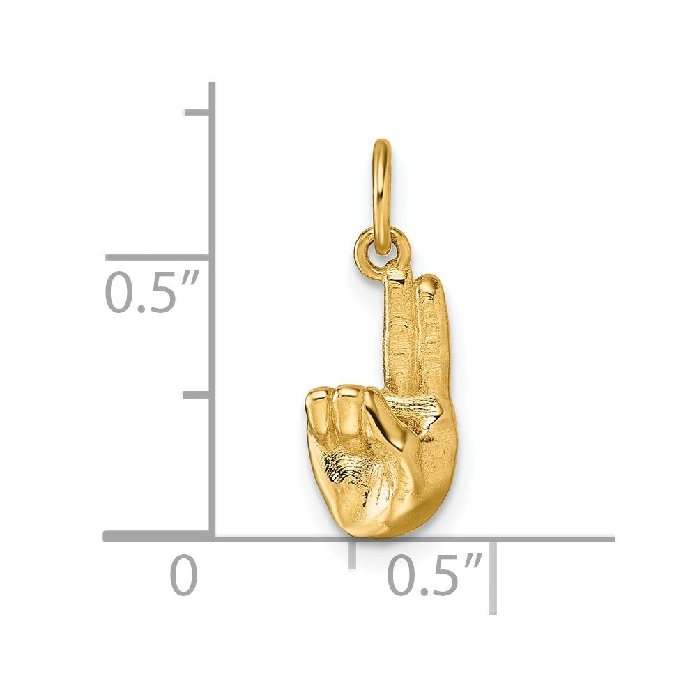 14K Yellow Gold American Sign Language Alphabet Fingerspelling Sign U Pendant