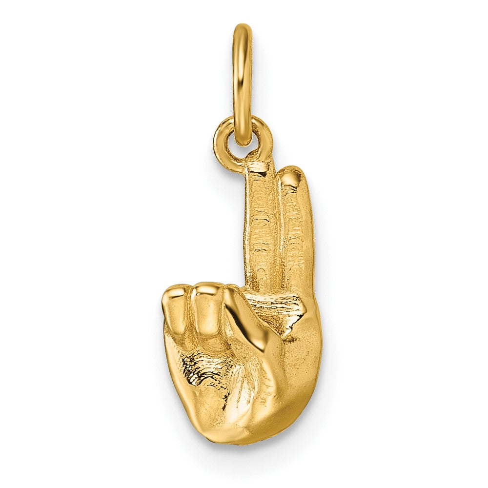 14K Yellow Gold American Sign Language Alphabet Fingerspelling Sign U Pendant