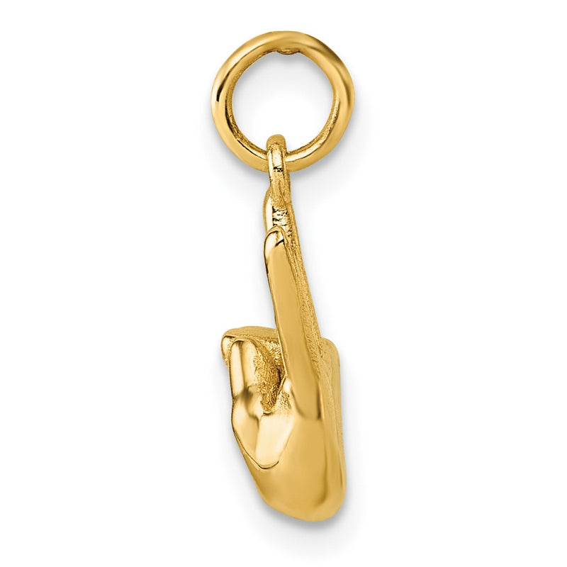 14K Yellow Gold American Sign Language Alphabet Fingerspelling Sign V Pendant