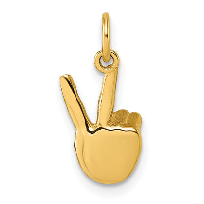14K Yellow Gold American Sign Language Alphabet Fingerspelling Sign V Pendant