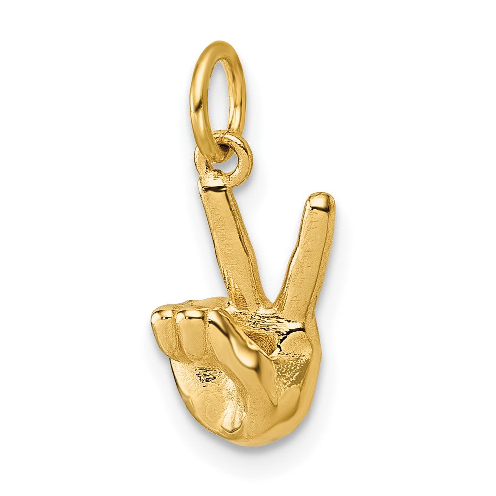 14K Yellow Gold American Sign Language Alphabet Fingerspelling Sign V Pendant