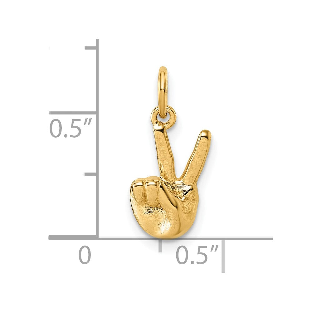 14K Yellow Gold American Sign Language Alphabet Fingerspelling Sign V Pendant