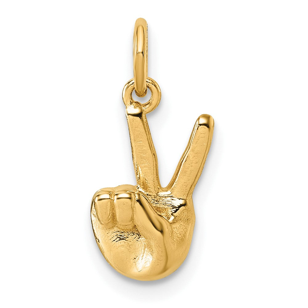 14K Yellow Gold American Sign Language Alphabet Fingerspelling Sign V Pendant