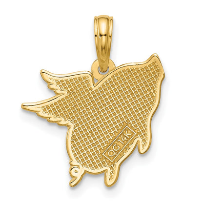 14K Yellow Gold Polished Flying Pig Pendant