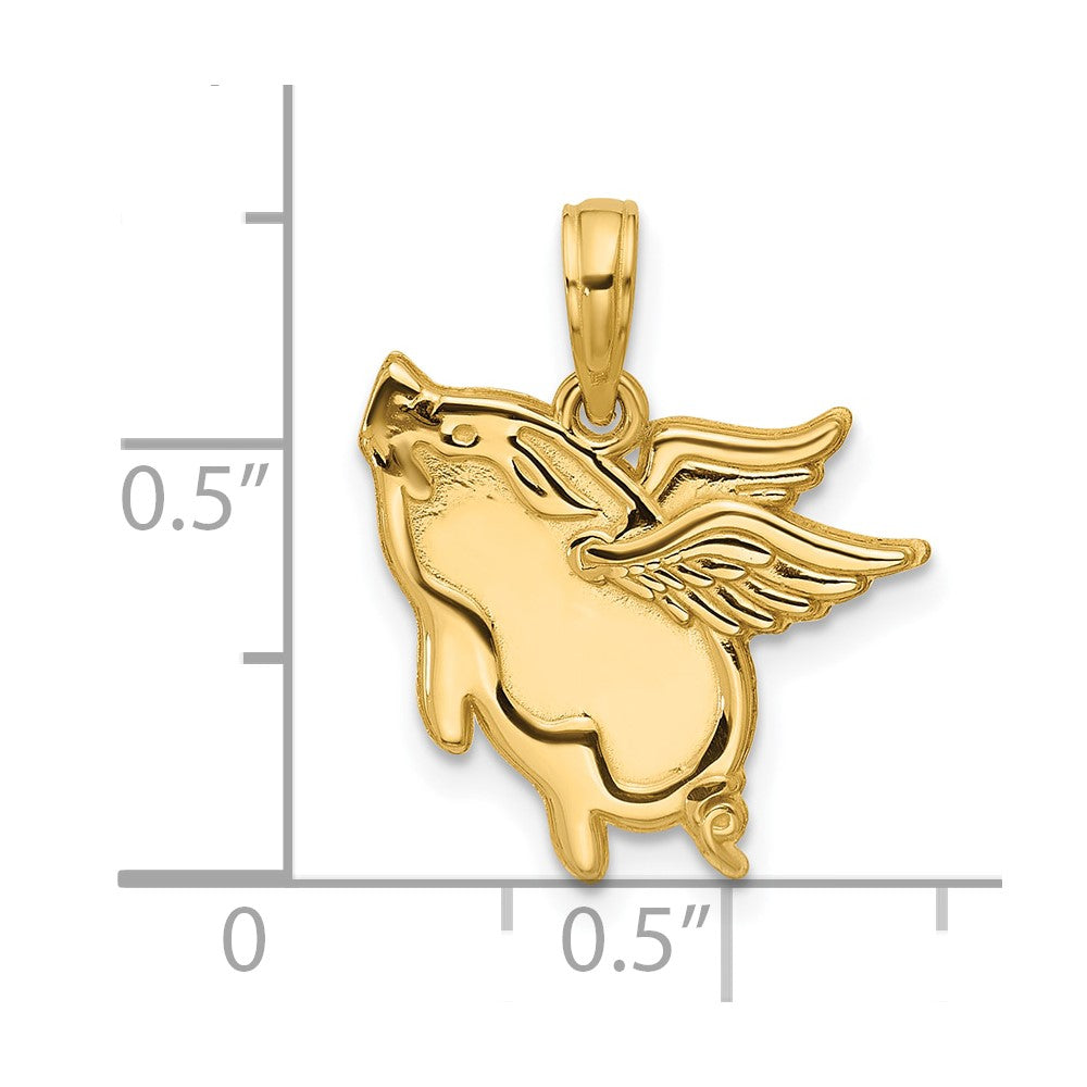 14K Yellow Gold Polished Flying Pig Pendant
