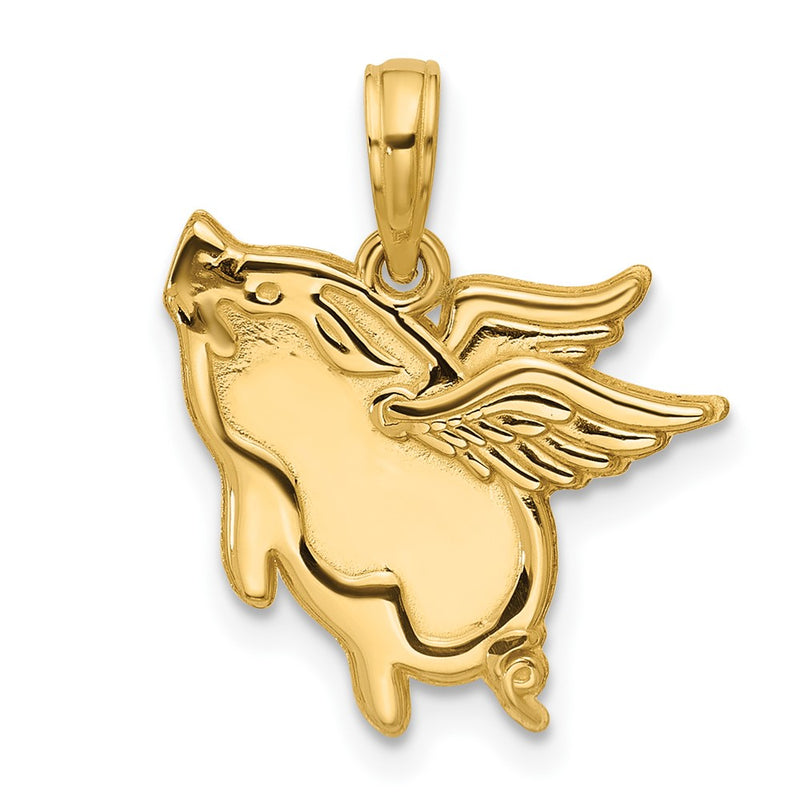 14K Yellow Gold Polished Flying Pig Pendant
