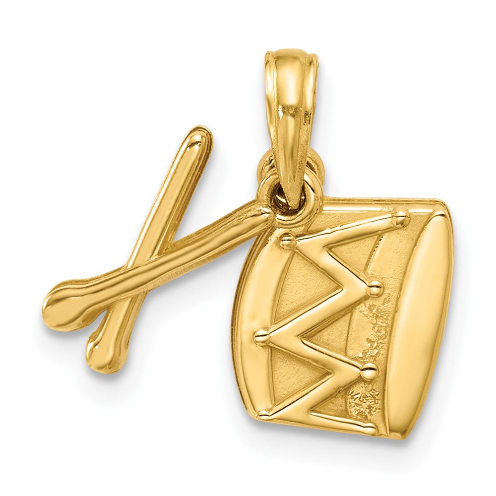 14K Yellow Gold Polished Drumsticks and Drum Pendant