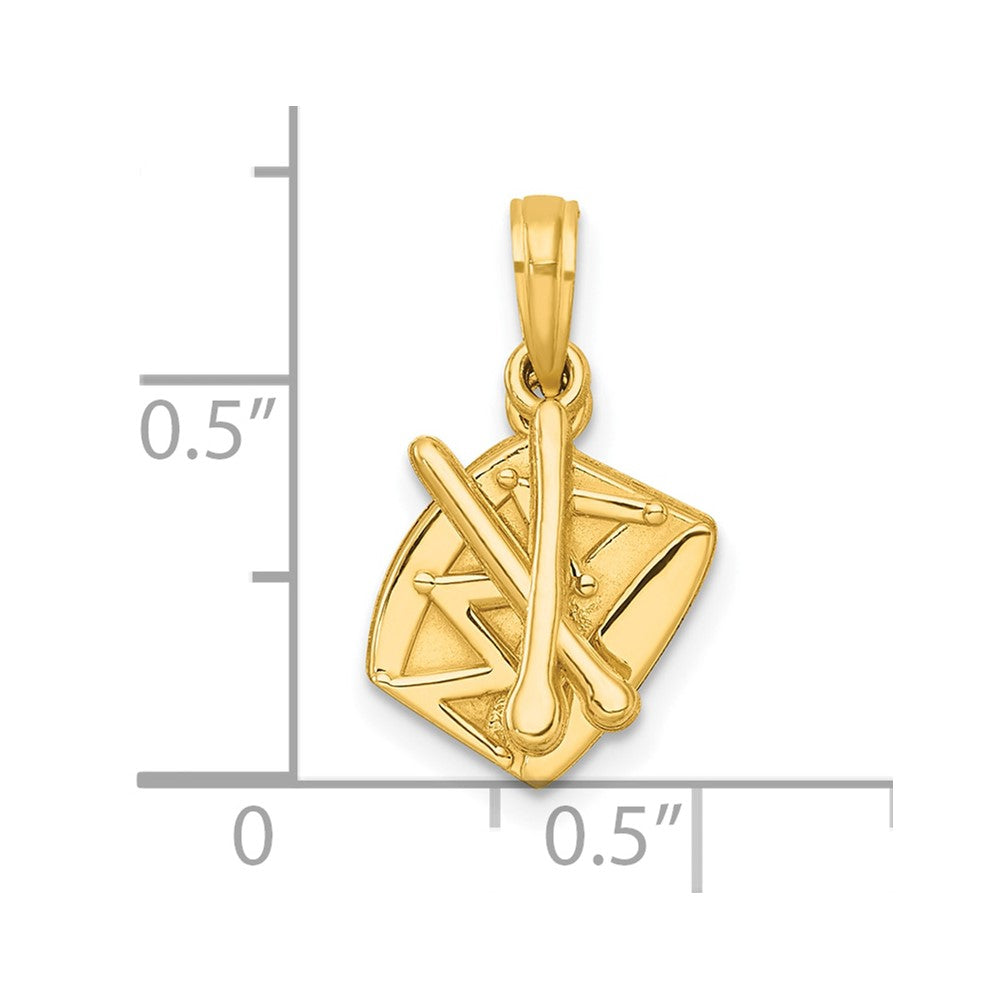 14K Yellow Gold Polished Drumsticks and Drum Pendant