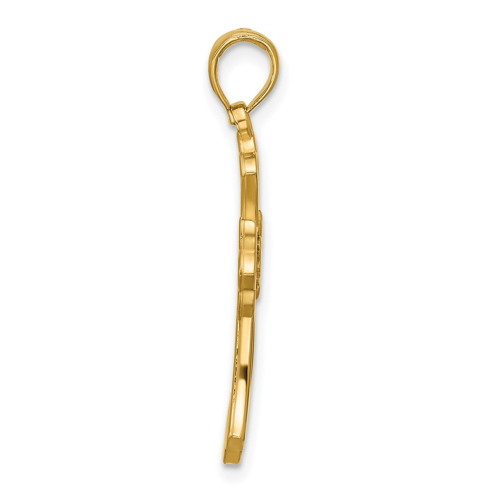 14K Yellow Gold Polished Fleur De Lis Cross Pendant