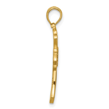 14K Yellow Gold Polished Fleur De Lis Cross Pendant