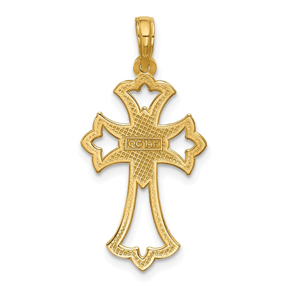 14K Yellow Gold Polished Fleur De Lis Cross Pendant