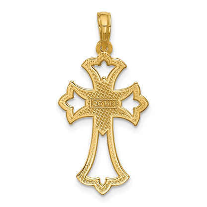 14K Yellow Gold Polished Fleur De Lis Cross Pendant