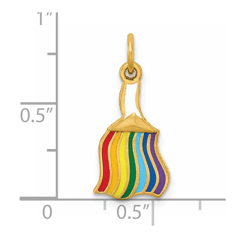 14K Yellow Gold Polished Enameled Rainbow Brush Pendant