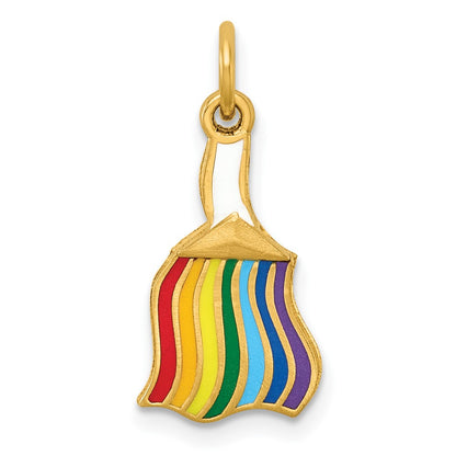 14K Yellow Gold Polished Enameled Rainbow Brush Pendant
