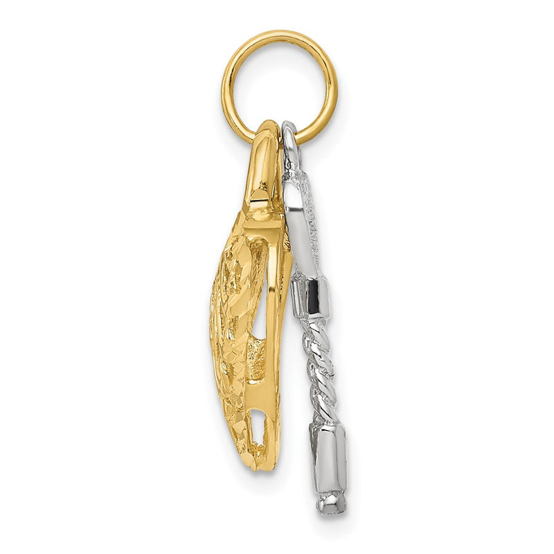 14k Two-tone Gold Moveable Filigree Key and Heart Lock Charm
