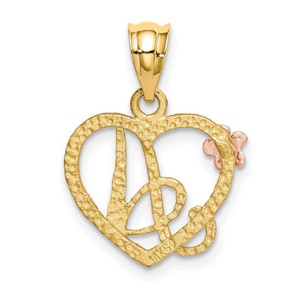 14K Two-Tone Heart Letter A Initial Pendant