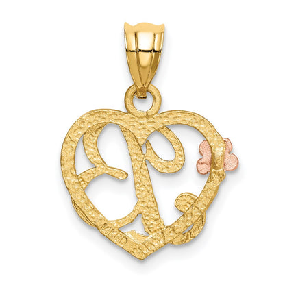 14K Two-Tone Heart Letter B Initial Pendant
