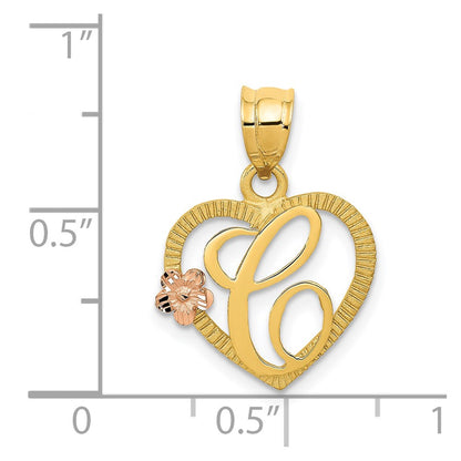14K Two-Tone Heart Letter C Initial Pendant