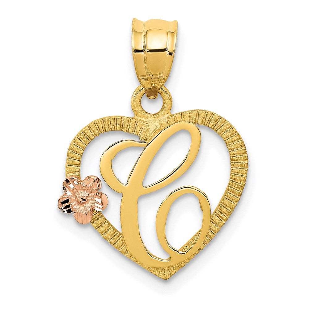 14K Two-Tone Heart Letter C Initial Pendant