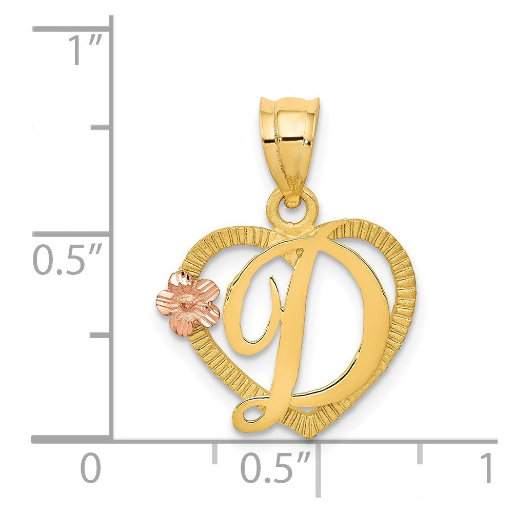 14K Two-Tone Heart Letter D Initial Pendant