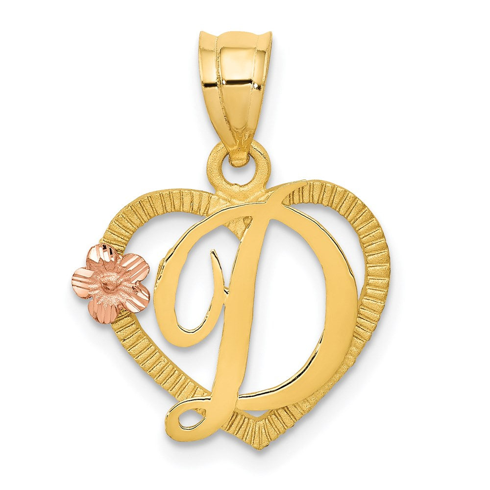 14K Two-Tone Heart Letter D Initial Pendant